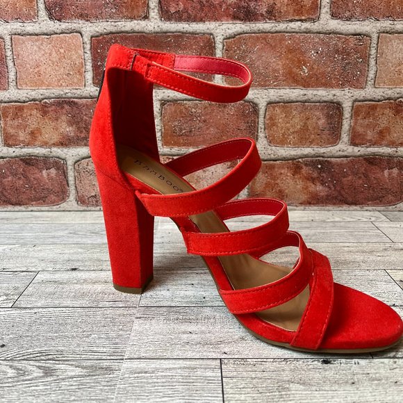 Orange Strappy Chunky Heels - Picture 6 of 7